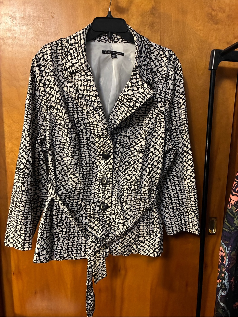 Briggs New York Black & White Patterned Tie-Waist Jacket shirt Trench Coat 18W
